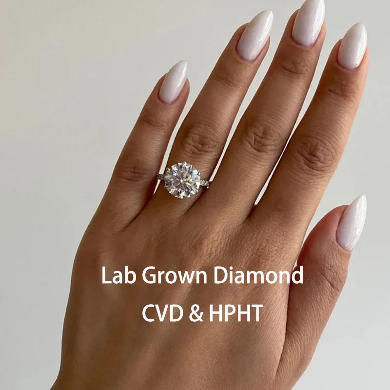 Five carat round lab-grown diamond six-prong engagement ring