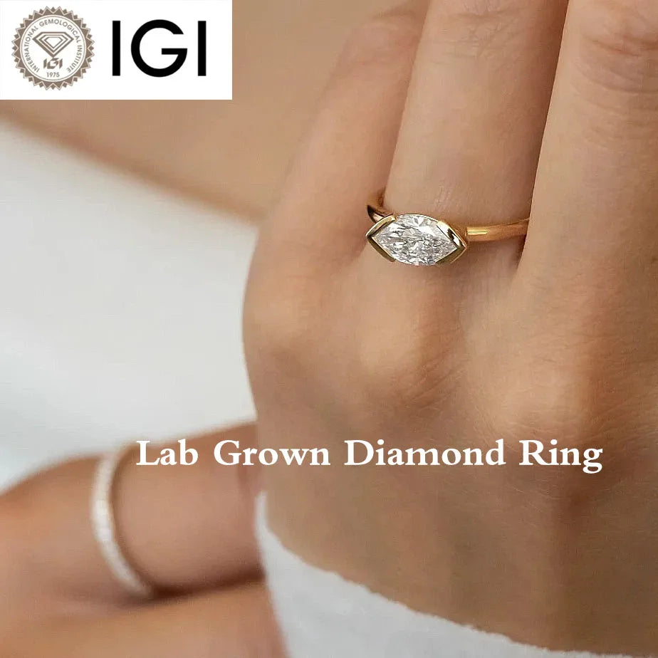 One carat marquise-cut lab-grown diamond ring