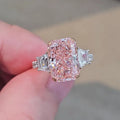 Pink radiant lab-grown diamond three-stone ring