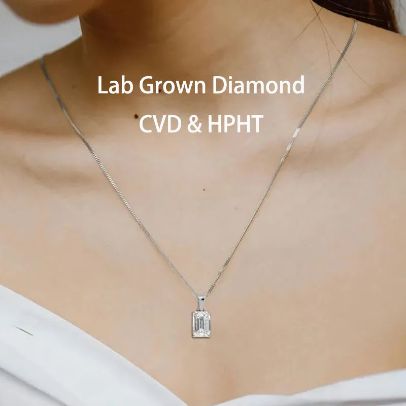 Emerald-cut lab-grown diamond pendant necklace