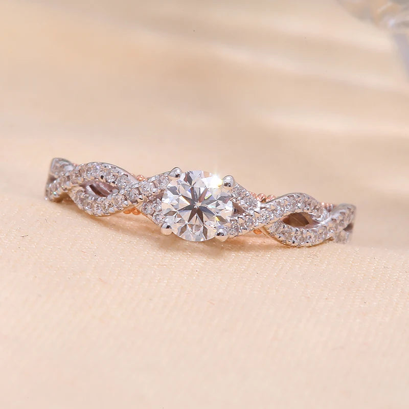 Two-tone 14K gold ring with round diamond