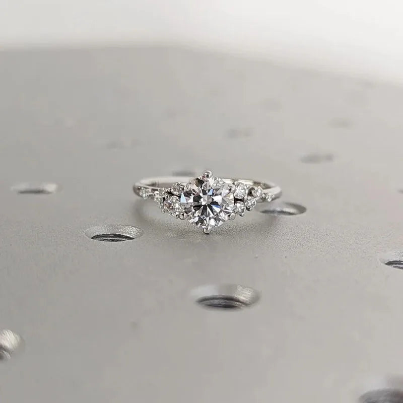 Gold cluster ring with round lab-grown diamonds