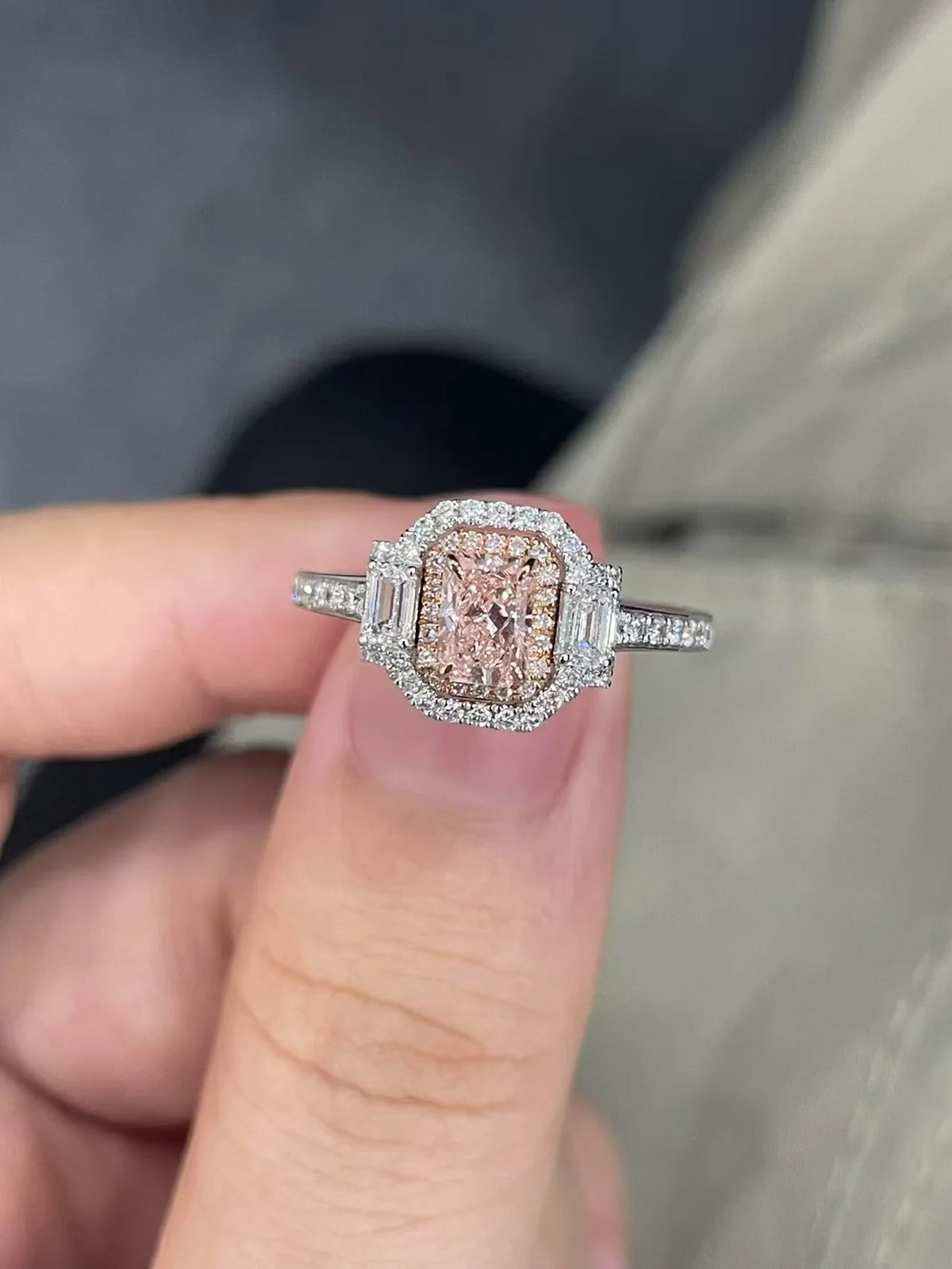 Radiant pink diamond ring design