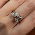 Emerald and pear lab-grown diamond two-stone ring