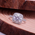 Round lab-grown diamond ring with halo and pave accents