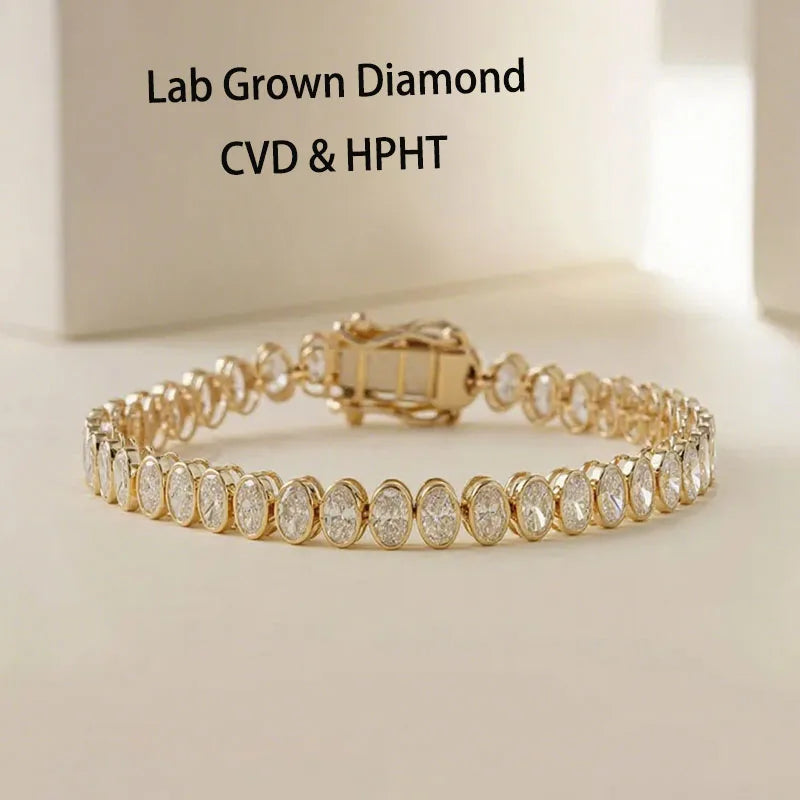 Oval lab-grown diamond bezel tennis bracelet