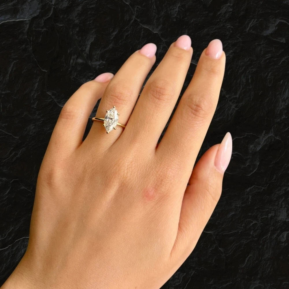Prong-set marquise-shaped lab-grown diamond ring