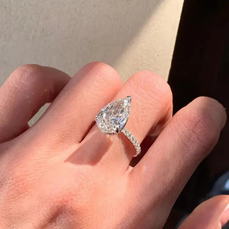 Pear-shaped lab-grown diamond ring with hidden halo