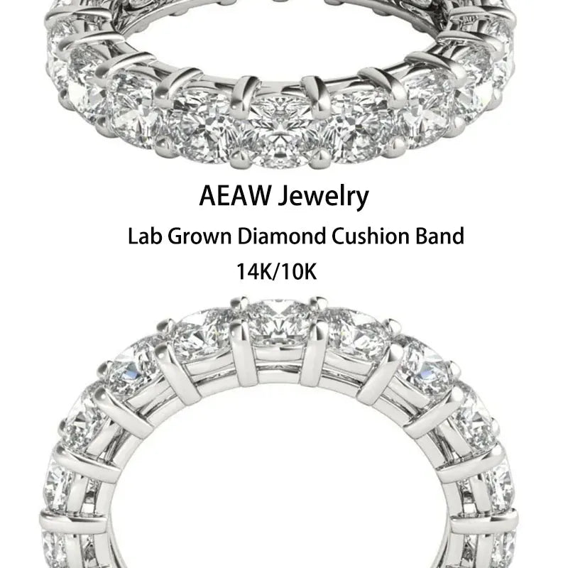 Gold eternity ring set with cushion-cut lab-grown diamonds