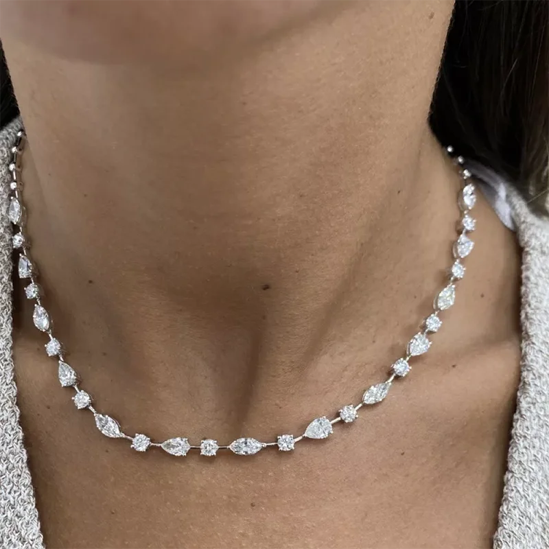 Lab-grown diamond mixed-cut tennis necklace
