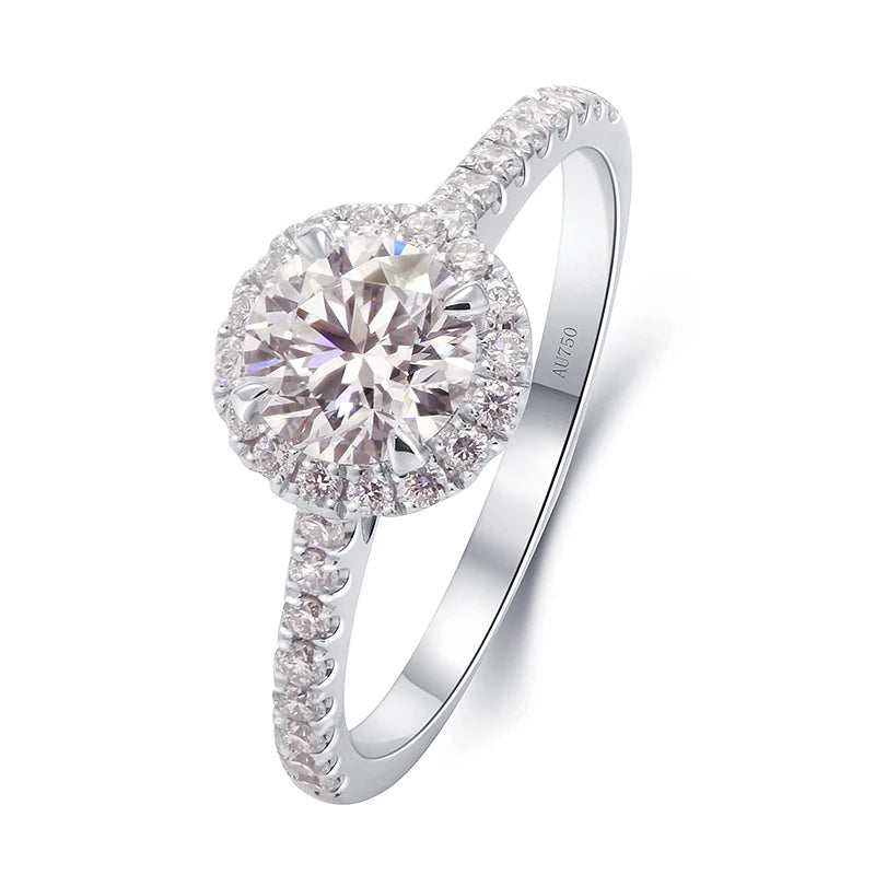 Round lab-grown diamond ring with halo setting