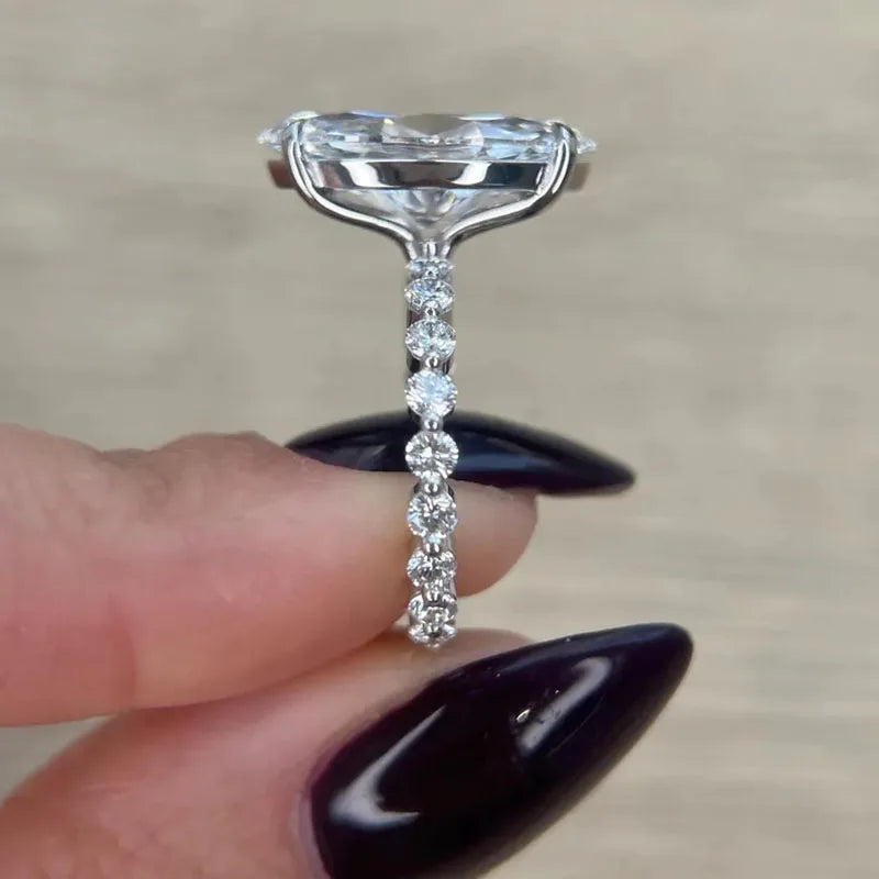 Gold ring featuring an elongated marquise-cut lab-grown diamond