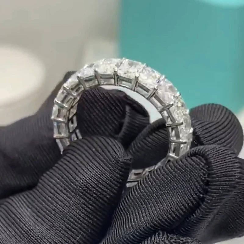 Gold full eternity ring with radiant-cut lab-grown diamonds