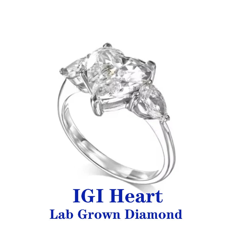 Heart-shaped lab-grown diamond ring with pear accents