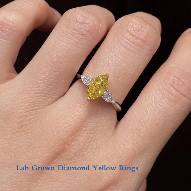 Yellow lab-grown diamond three-stone engagement ring