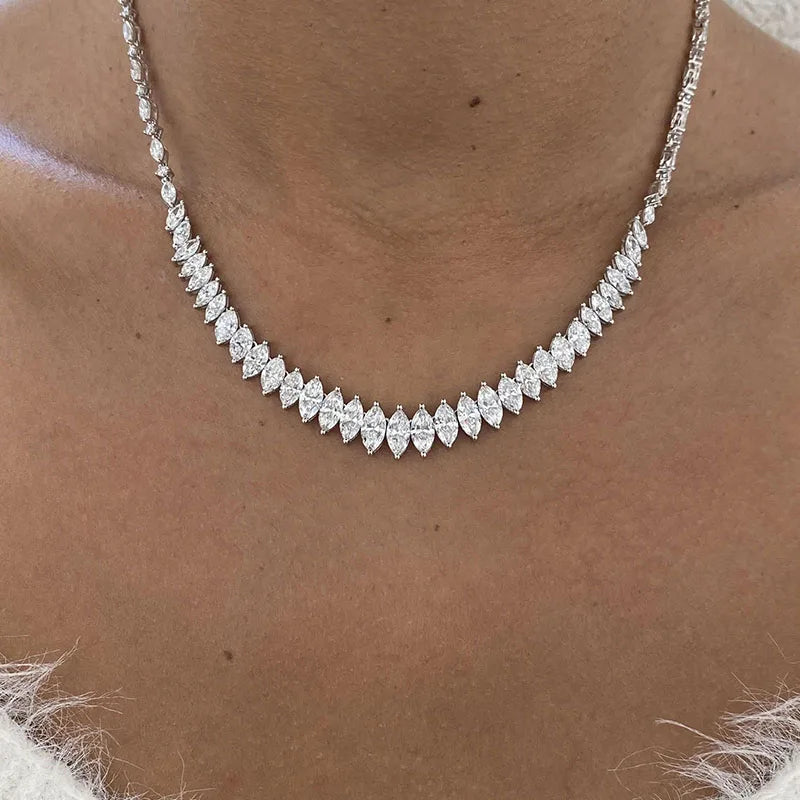 Marquise lab-grown diamond tennis necklace