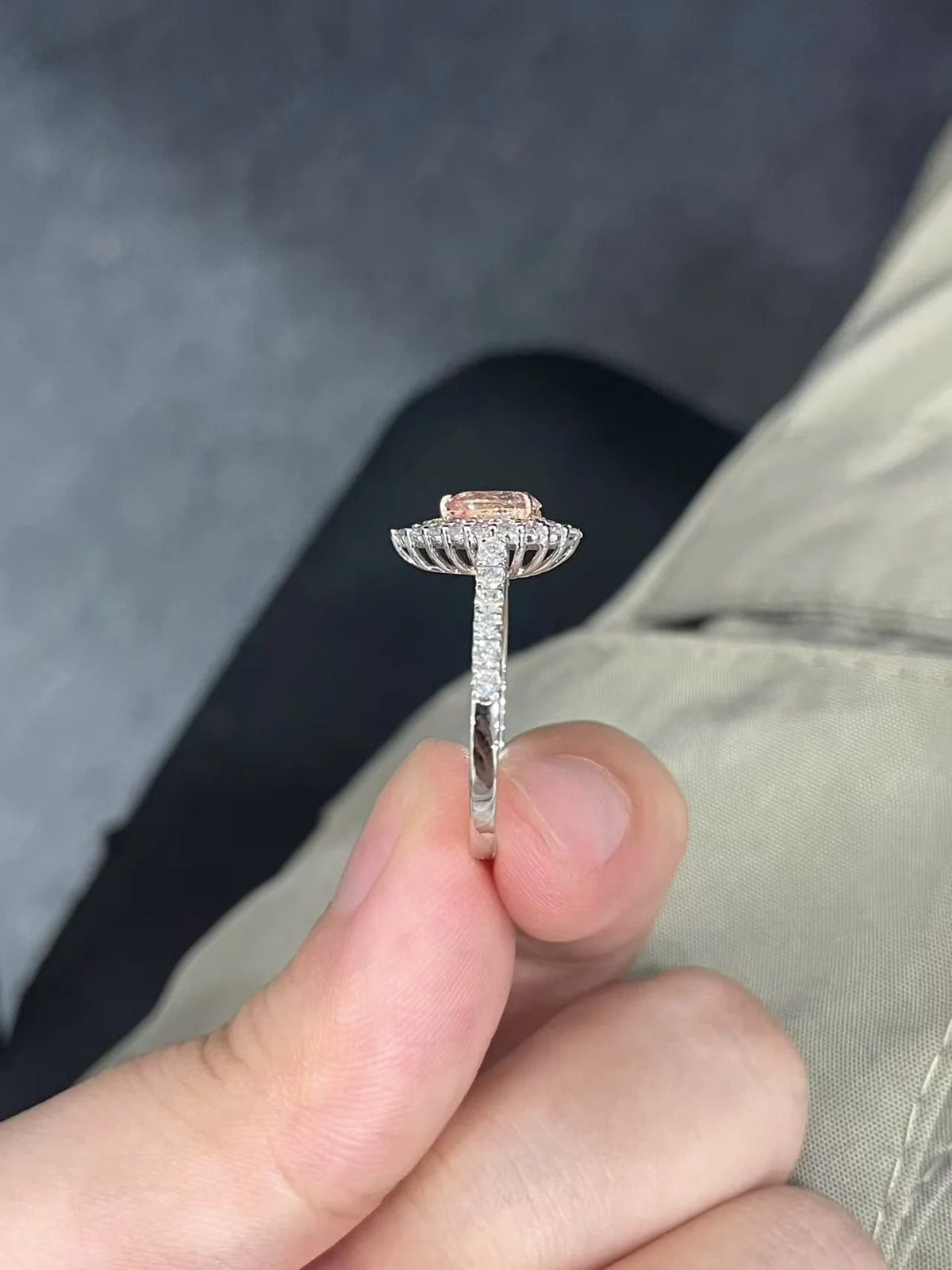 Pink pear-shaped lab-grown diamond accent ring
