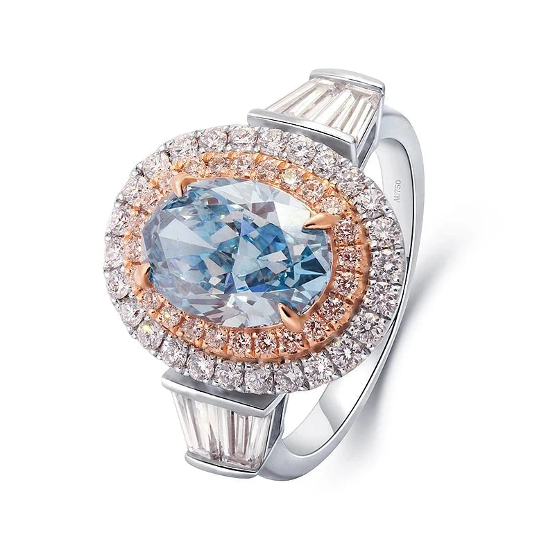 Greenish-blue round lab-grown diamond ring