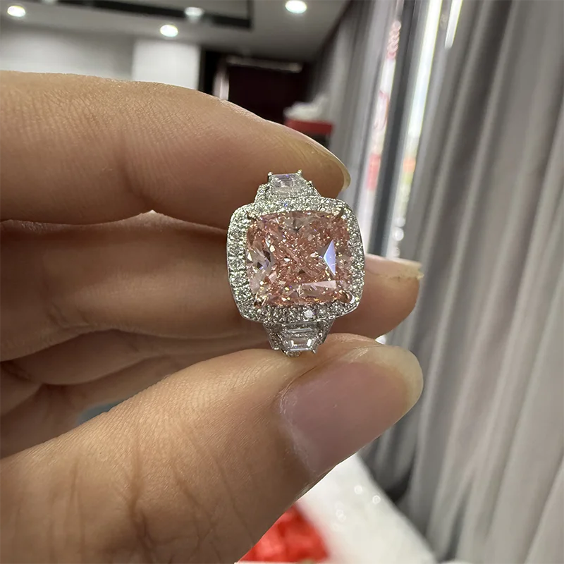 Gold ring featuring pink cushion-cut lab-grown diamond