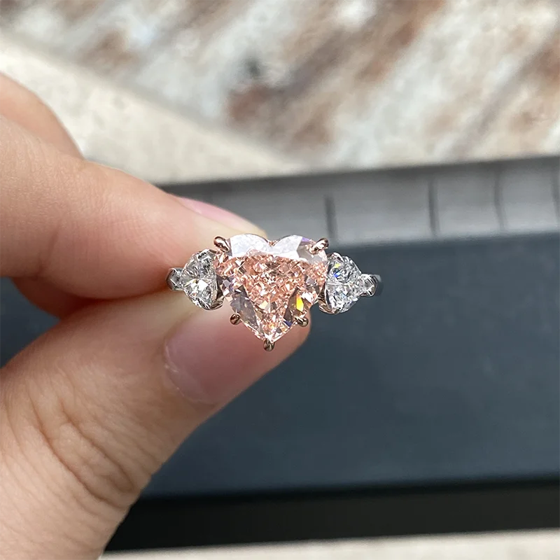 Pink heart-cut lab-grown diamond ring in two-tone gold