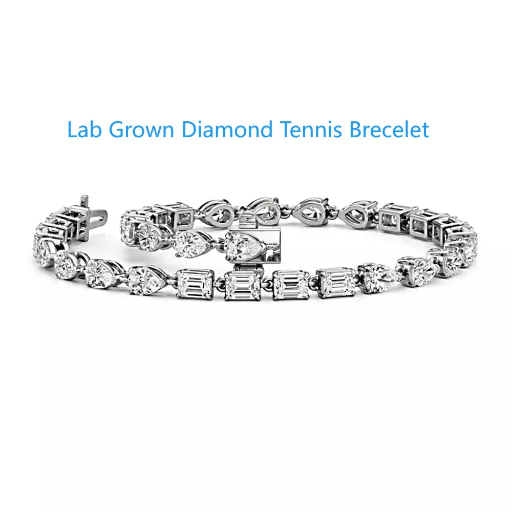 Pear and emerald lab-grown diamond tennis bracelet
