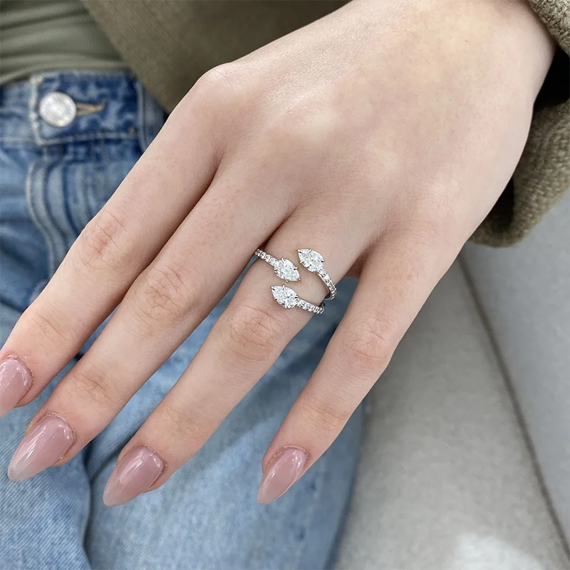 Prong-set mixed-cut diamond wrap ring