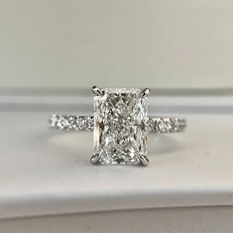 One carat radiant-cut lab-grown diamond engagement ring