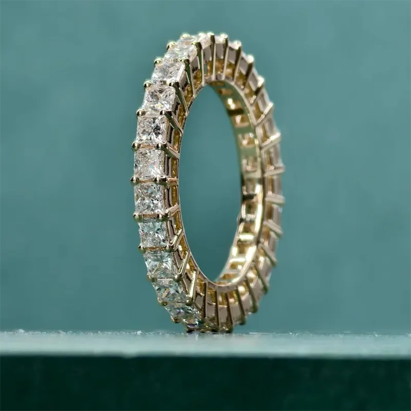 Lab-grown diamond eternity wedding band with square princess-cut stones