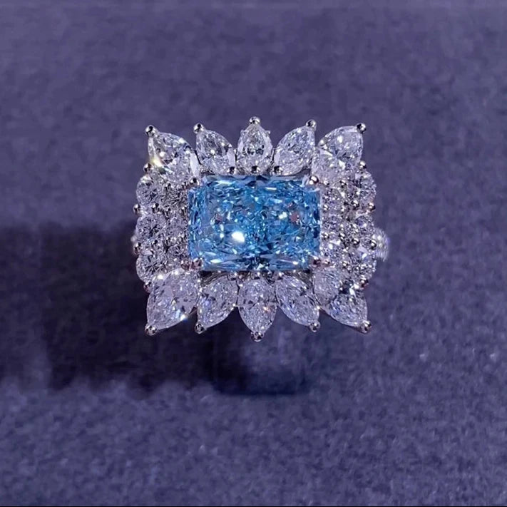 Colored lab-grown diamond engagement ring