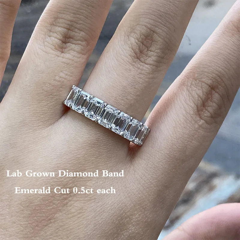 Emerald-cut diamond anniversary band with nine stones