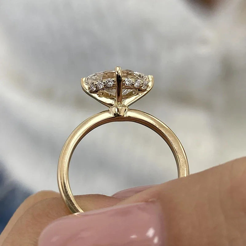 Horizontal oval lab-grown diamond engagement ring
