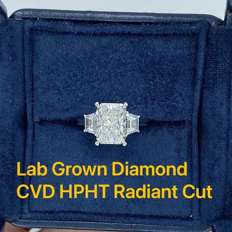 Radiant-cut lab-grown diamond ring with diamond accents