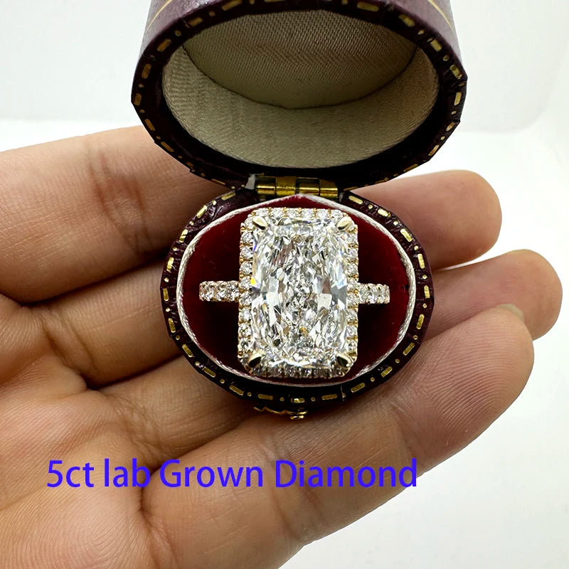 Radiant-cut lab-grown diamond halo engagement ring