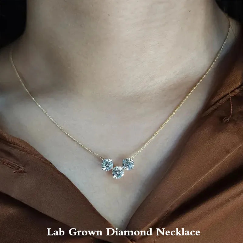 Three-stone round lab-grown diamond necklace