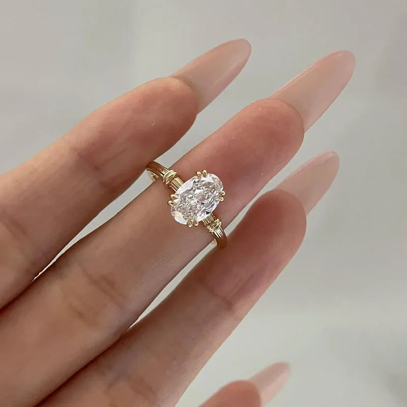 Oval lab-grown diamond column-inspired engagement ring