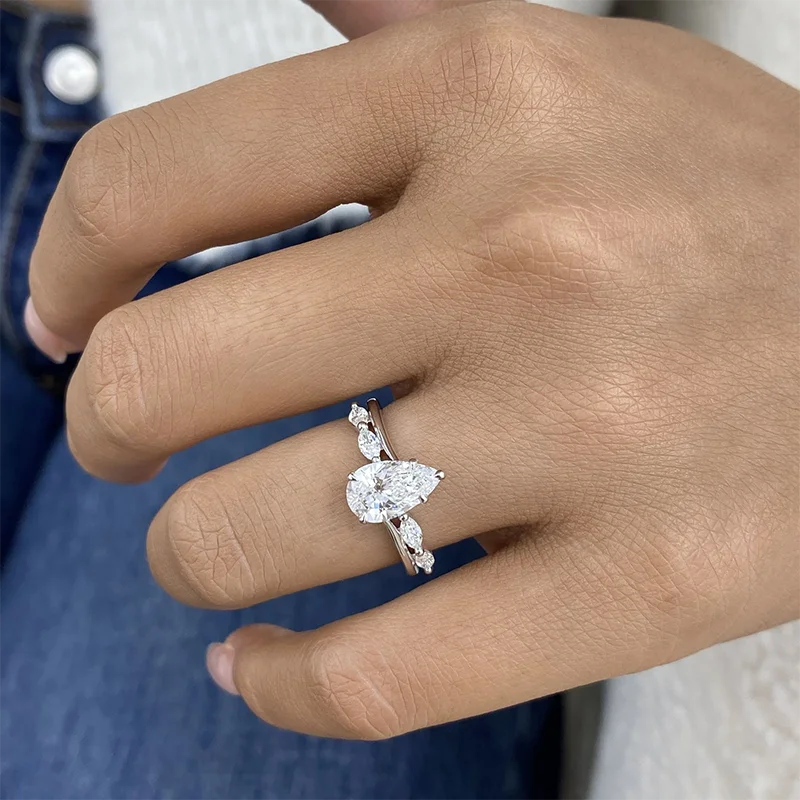 Pear and marquise lab-grown diamond ring