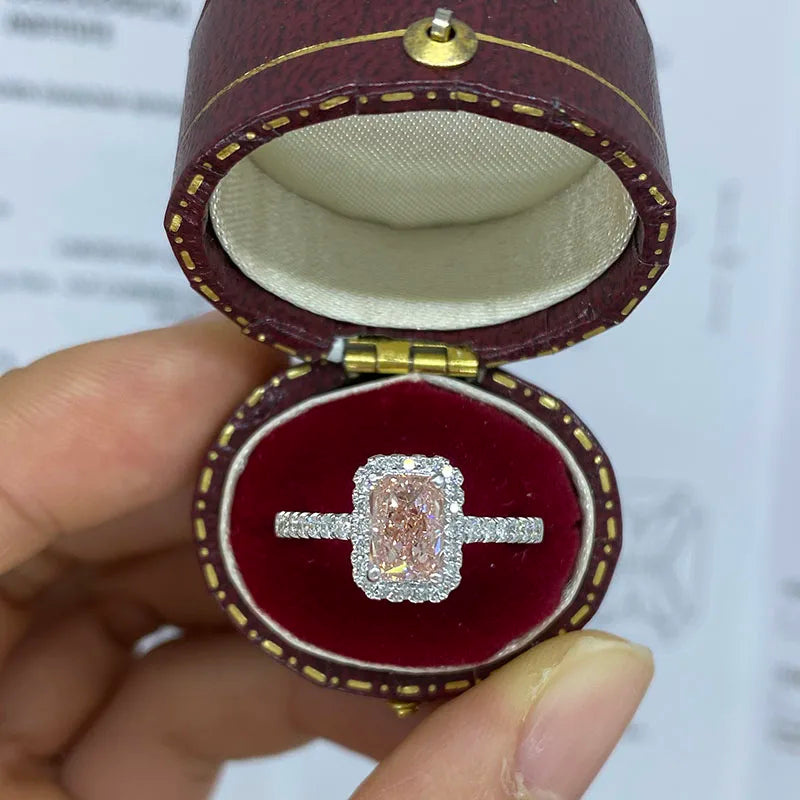 Pink radiant-cut lab-grown diamond engagement ring