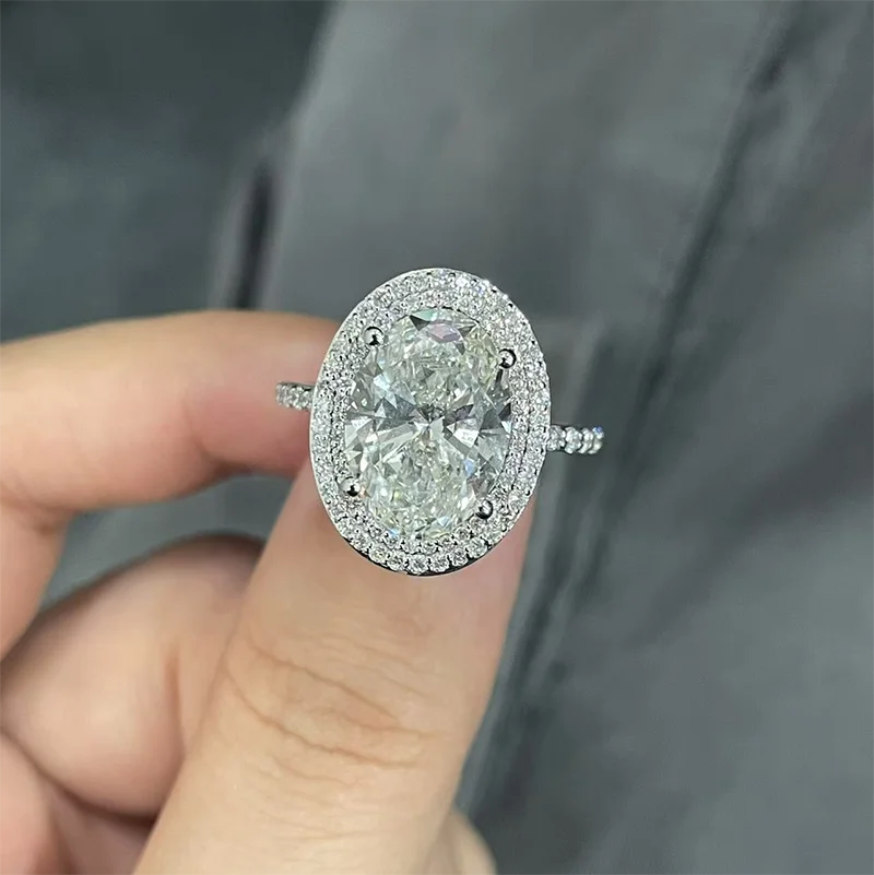 14K gold oval diamond halo engagement ring