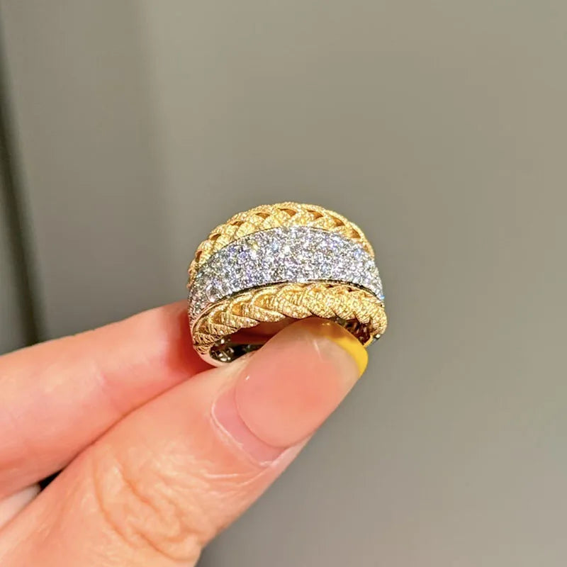 Lab-grown diamond braided gold ring