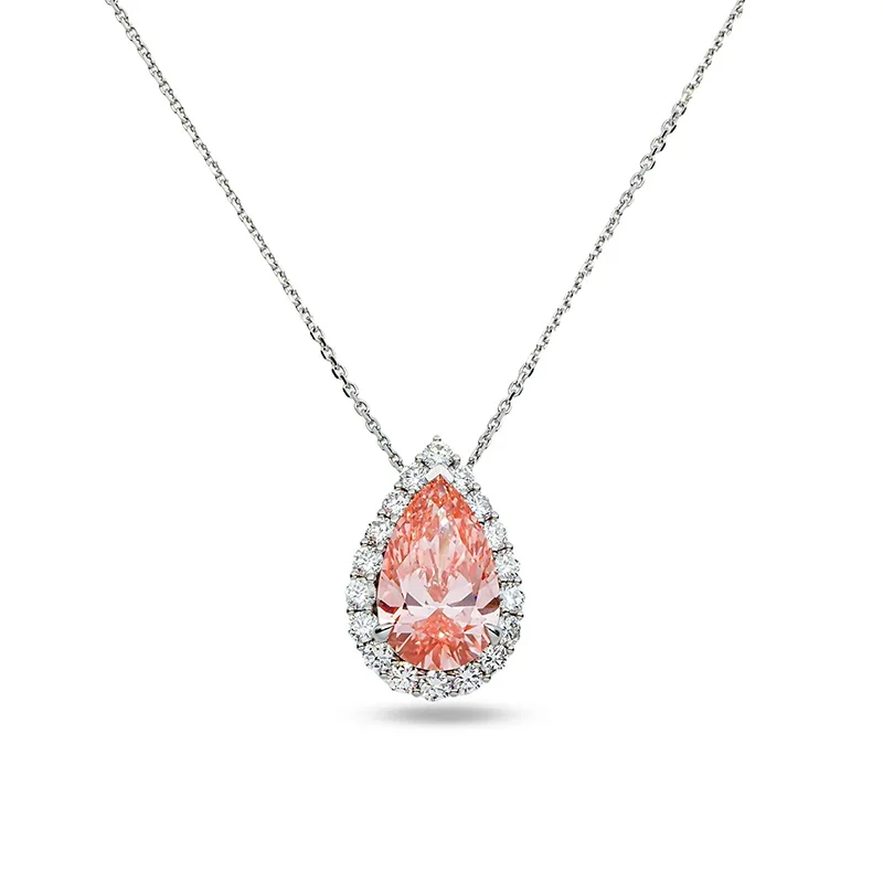 Fancy pink pear lab-grown diamond pendant necklace