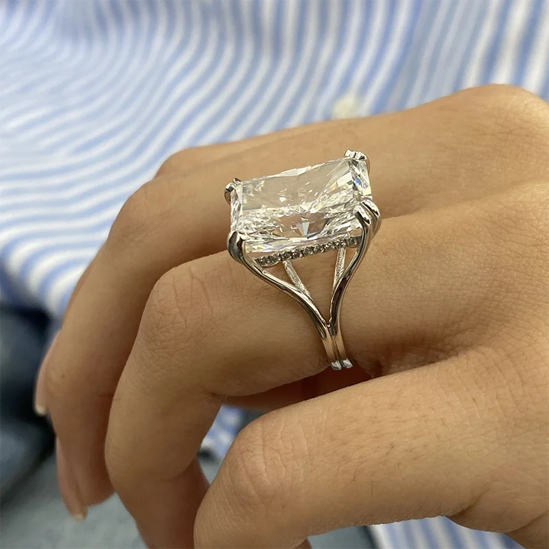 Radiant diamond engagement ring with hidden halo