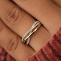 Two-tone lab-grown diamond crossover ring