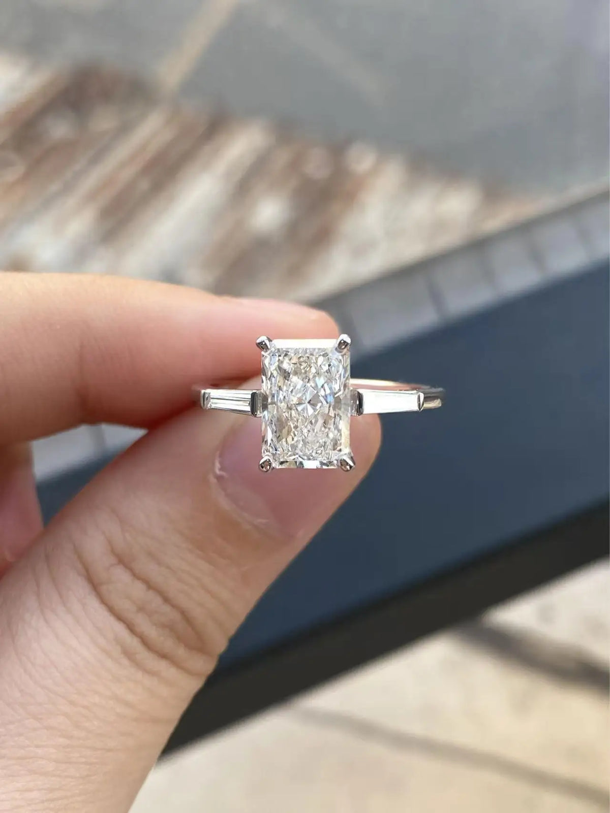 Gold ring with radiant lab-grown diamond