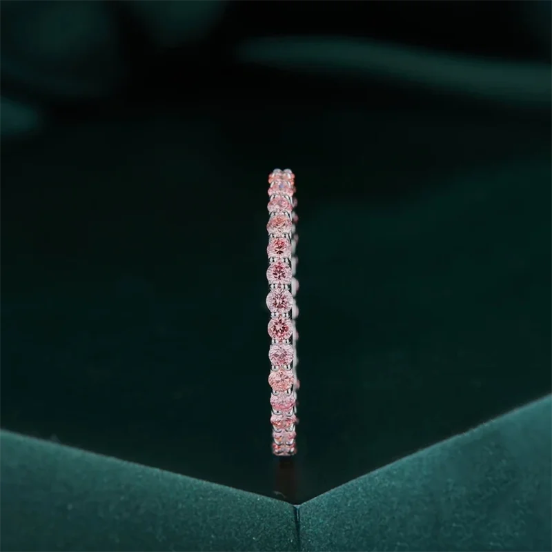 Pink lab-grown diamond wedding band