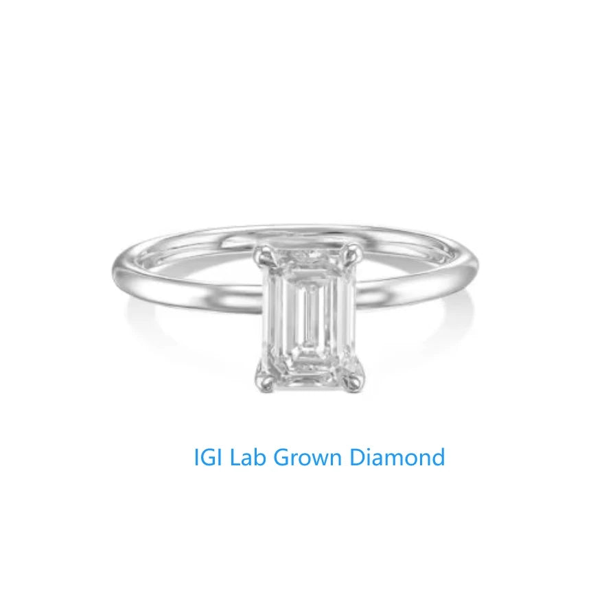Lab-grown diamond ring with emerald-cut center