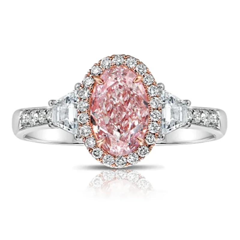 Pink oval lab-grown diamond two-tone gold ring