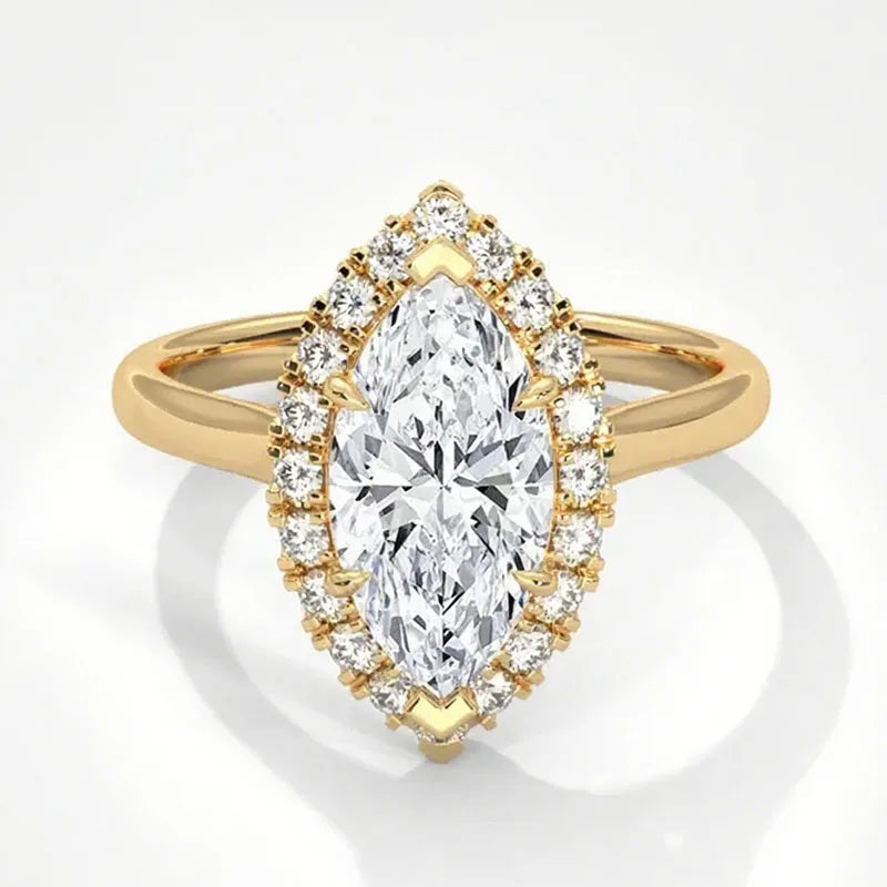 Lab-grown diamond ring featuring marquise center stone