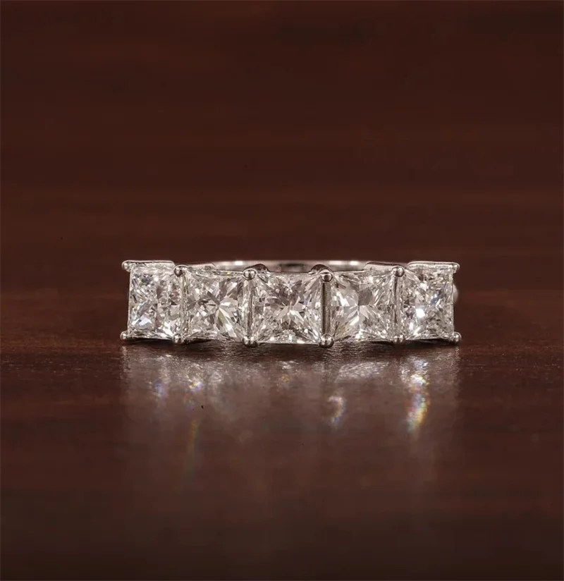 14K gold five-stone princess-cut diamond band