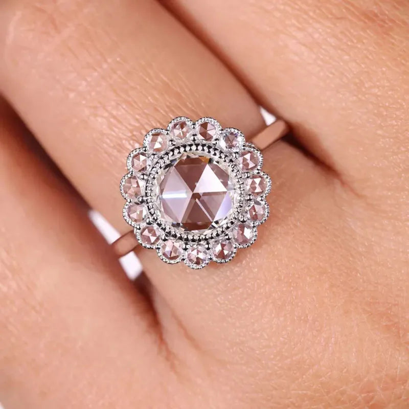 Floral lab-grown diamond ring with round center stone