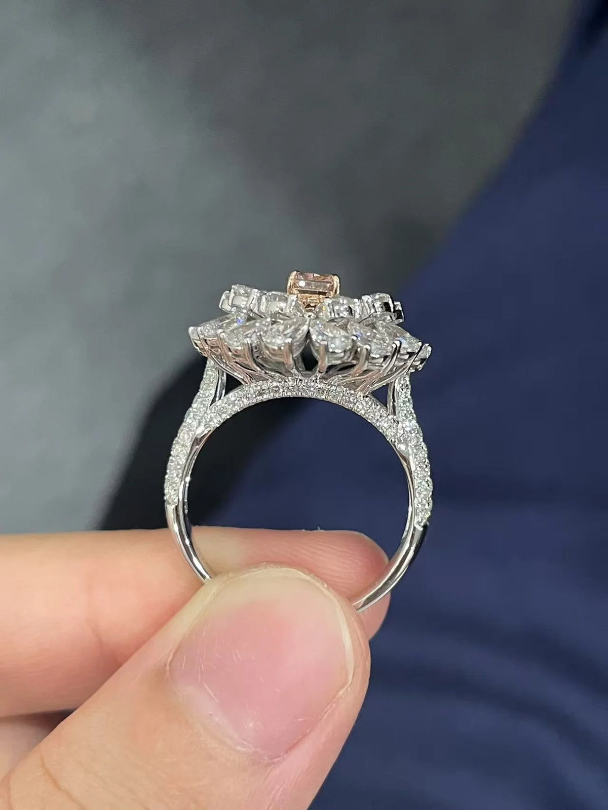 Pink and white lab-grown diamond accent ring